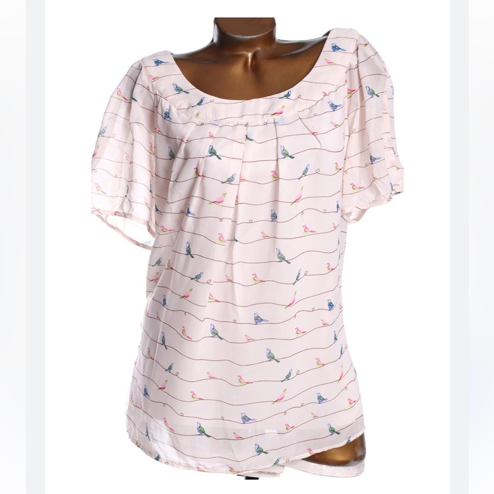 Roz & Ali size 3x Pink and blue Bird Pattern top